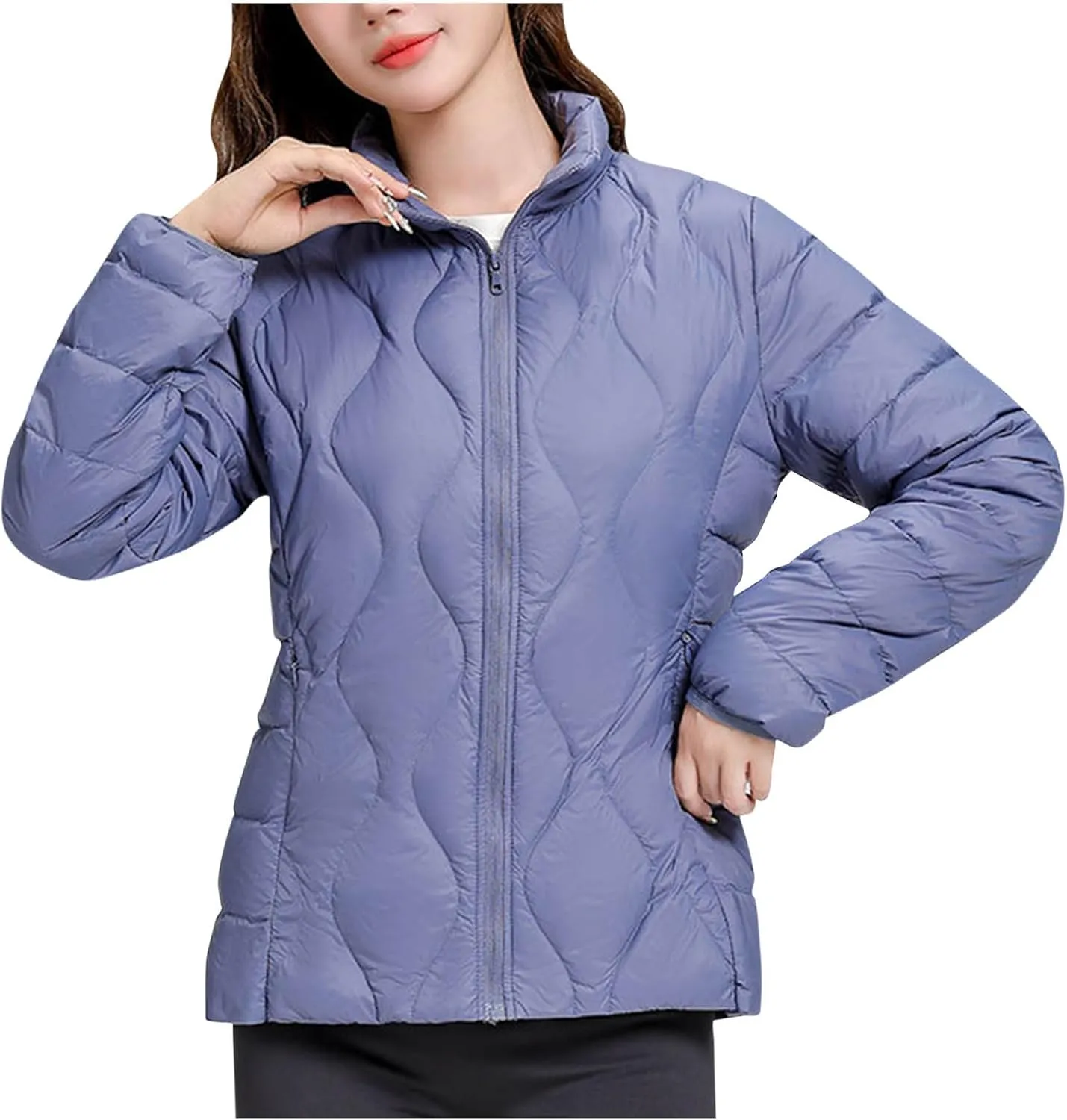 Women's Winter Warm Jacket Fashion Solid Color Stand Collar Long Sleeves Lightweight Down Cotton Parkas Jacket