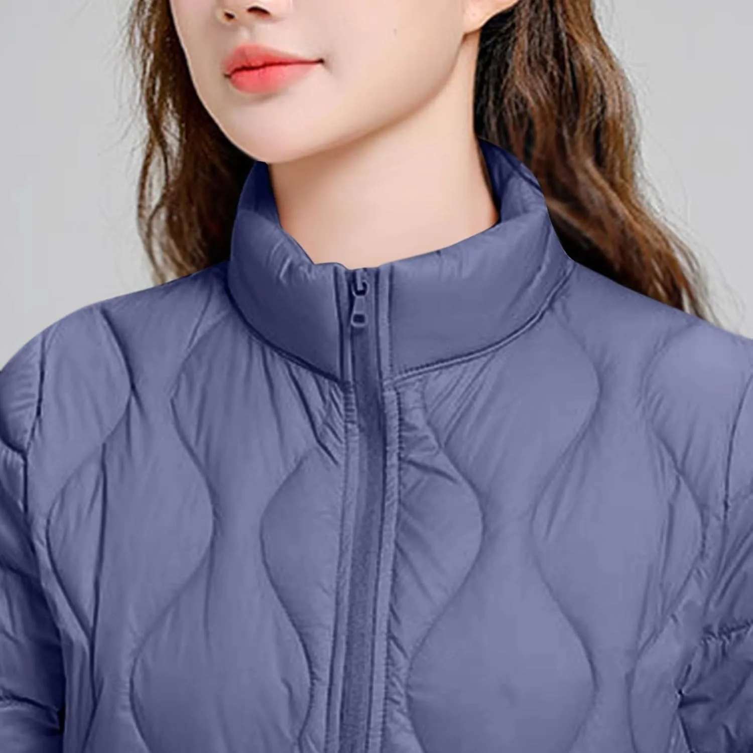 Women's Winter Warm Jacket Fashion Solid Color Stand Collar Long Sleeves Lightweight Down Cotton Parkas Jacket