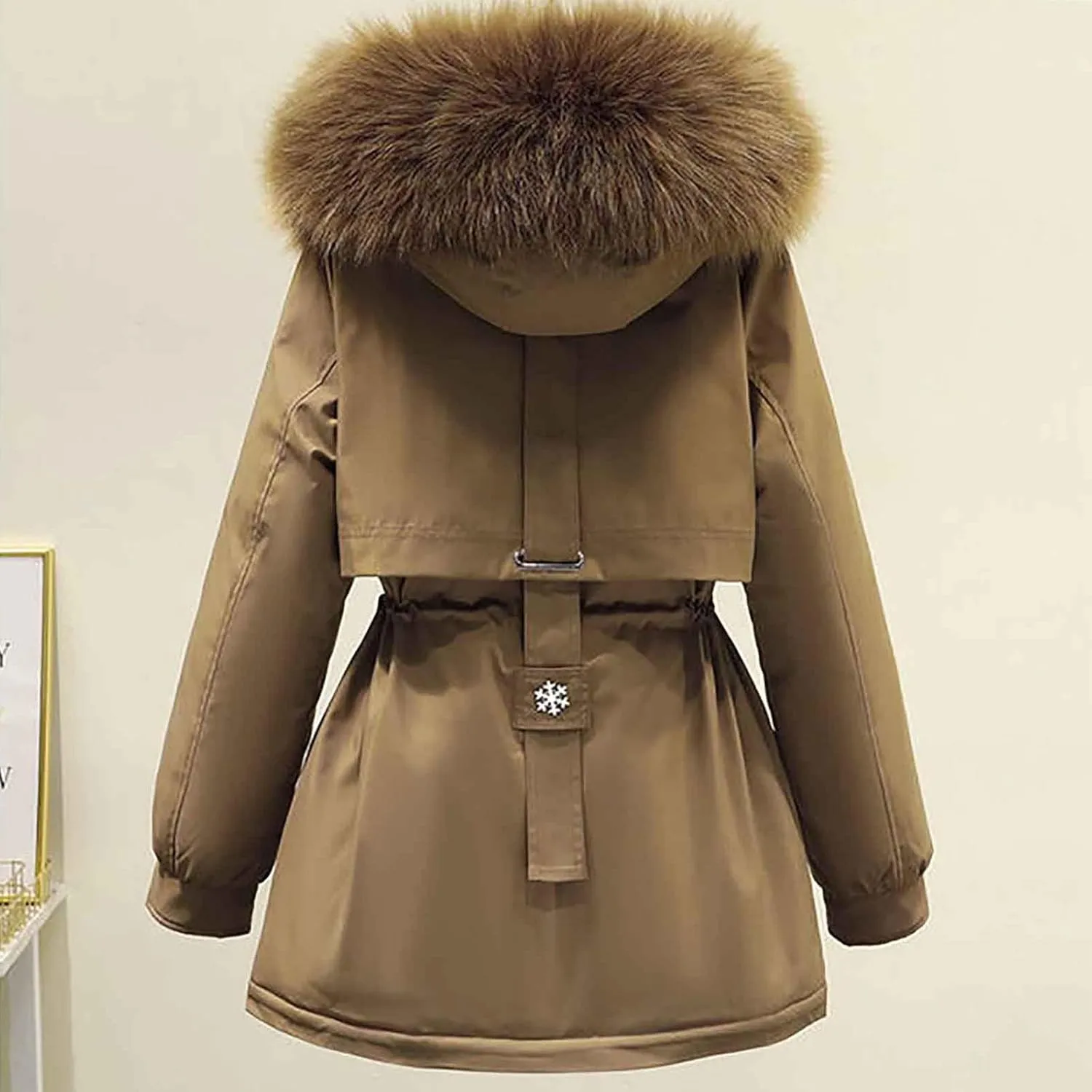Women's Winter Warm Thicken Sherpa Lined Trench Coat Windproof Faux Fur Fuzzy Waisted Soft Hooded Parka Coat Jacket
