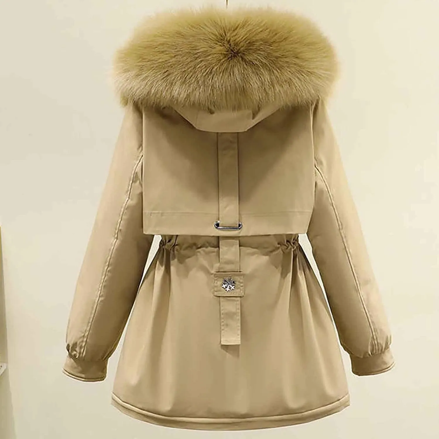 Women's Winter Warm Thicken Sherpa Lined Trench Coat Windproof Faux Fur Fuzzy Waisted Soft Hooded Parka Coat Jacket