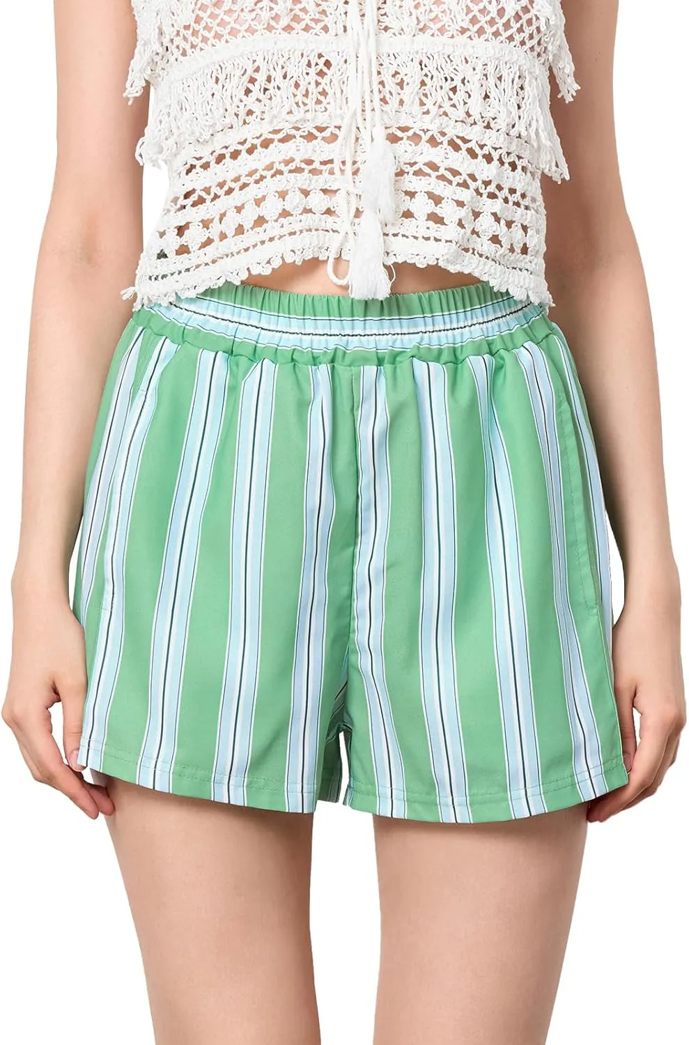 Women's Y2k Striped High Waist Wide Leg Lounge Shorts Casual Pajama Bottoms Sleepwear