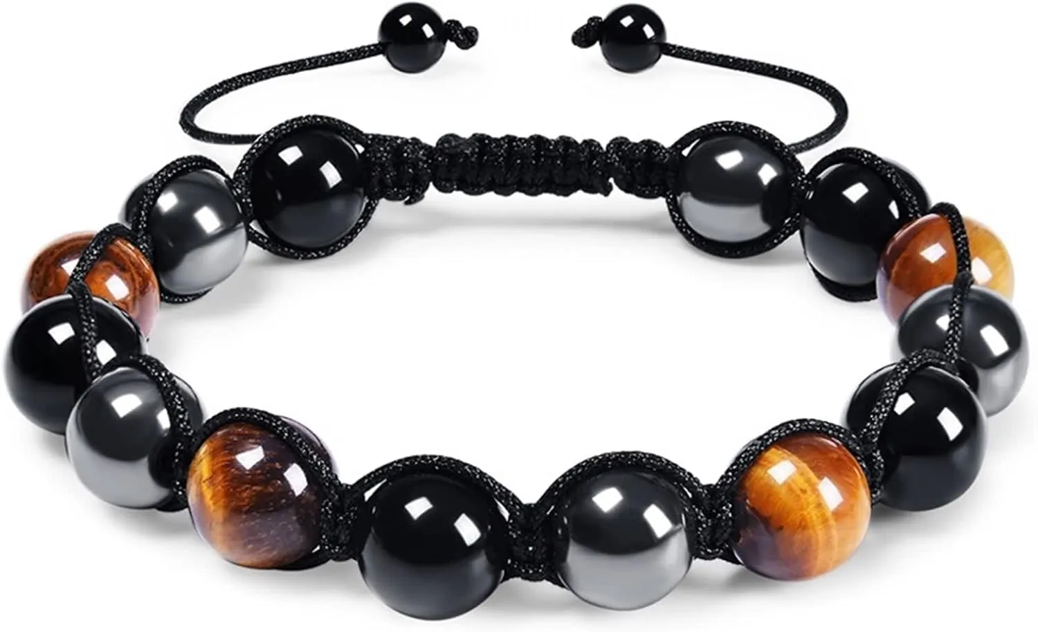 Woven Bracelet for Men, Friendship Bracelets for Adults Crystal Agate Tiger Eye Black Brown 10mm Tiger Eye Stone Bead 12Inch Jewelry
