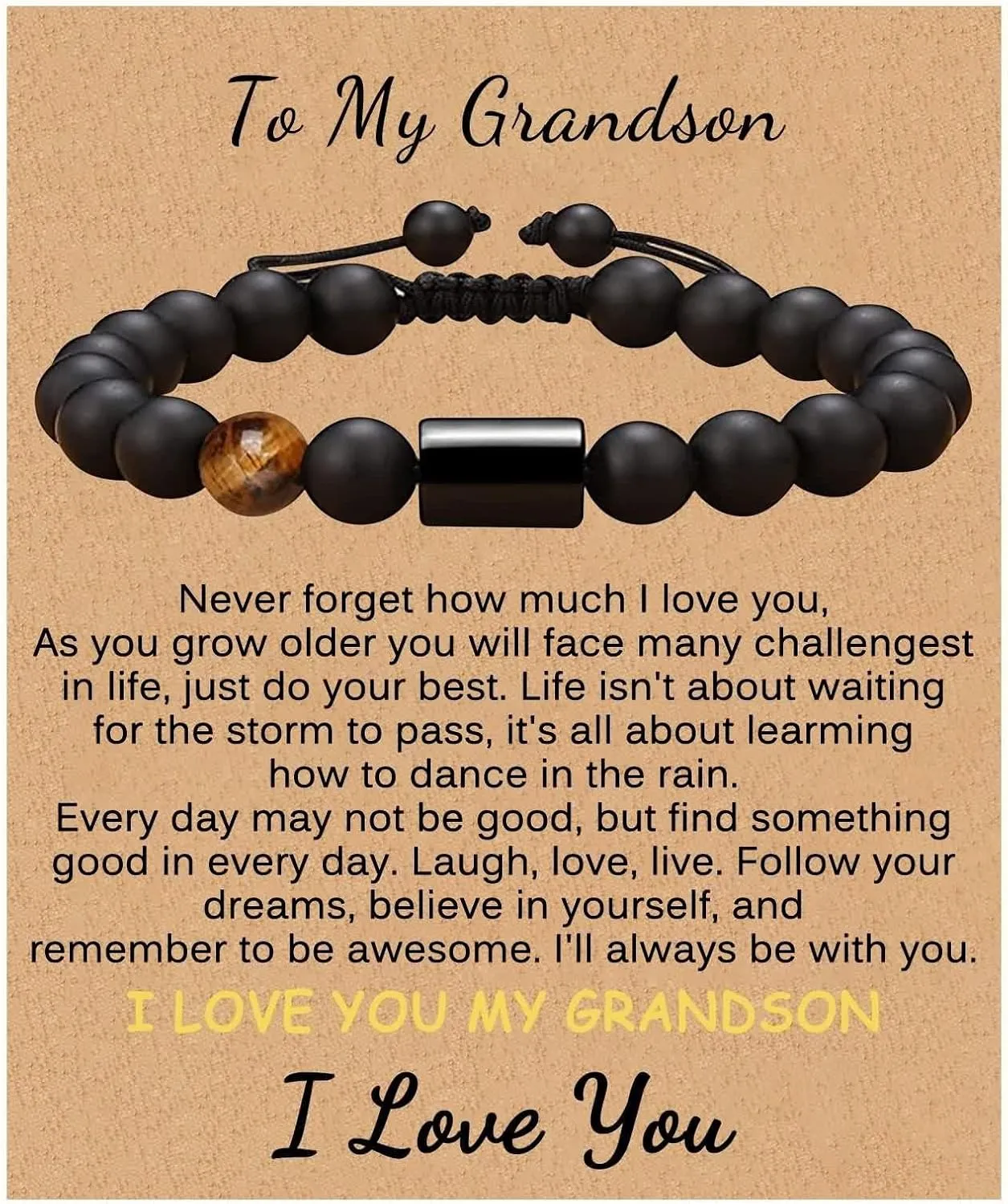 Woven Friendship Bracelets, Love Bracelet Crystal 8mm Natural Stone Adjustable Bead to My Amazing Boyfriend Jewelry Mens
