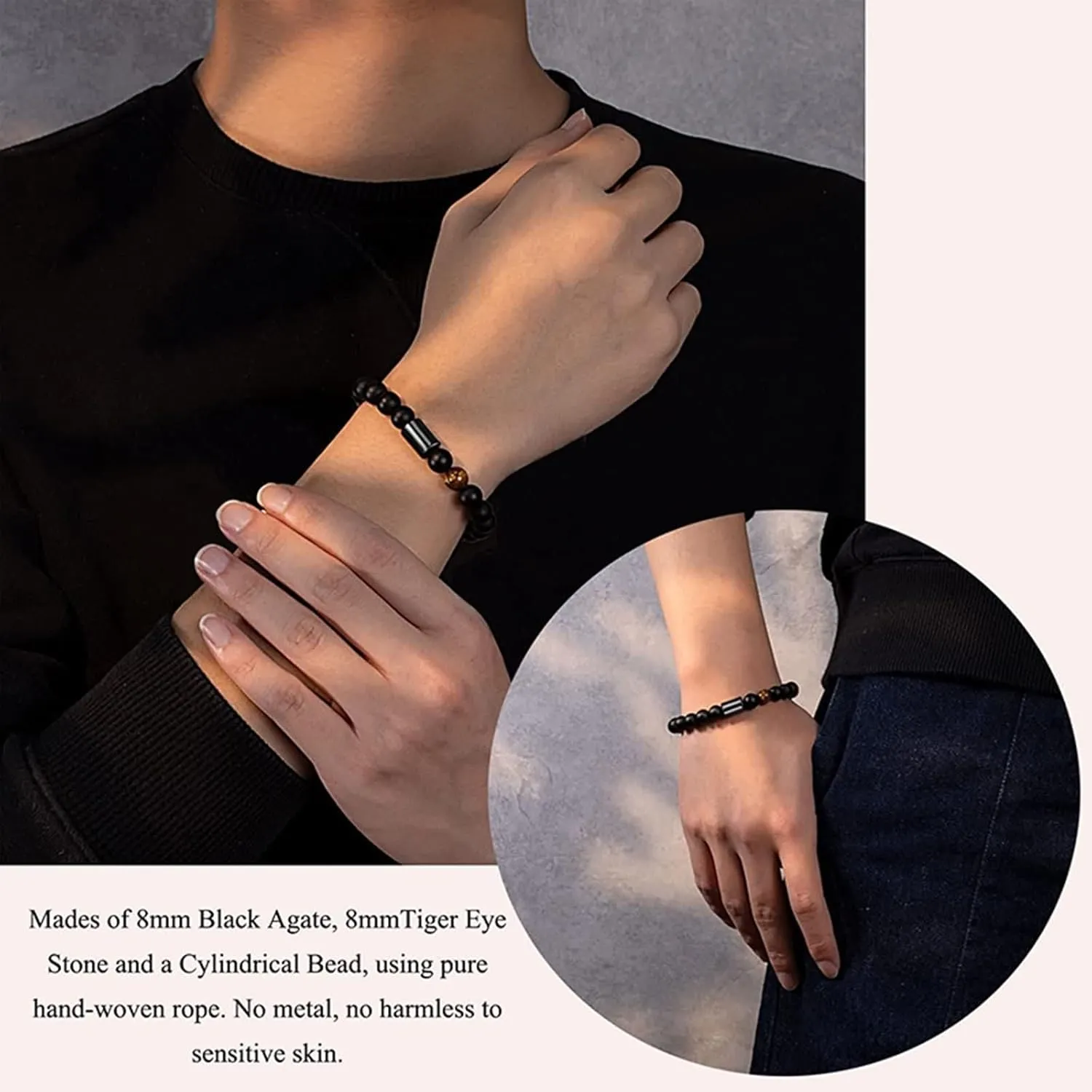 Woven Friendship Bracelets, Love Bracelet Crystal 8mm Natural Stone Adjustable Bead to My Amazing Boyfriend Jewelry Mens