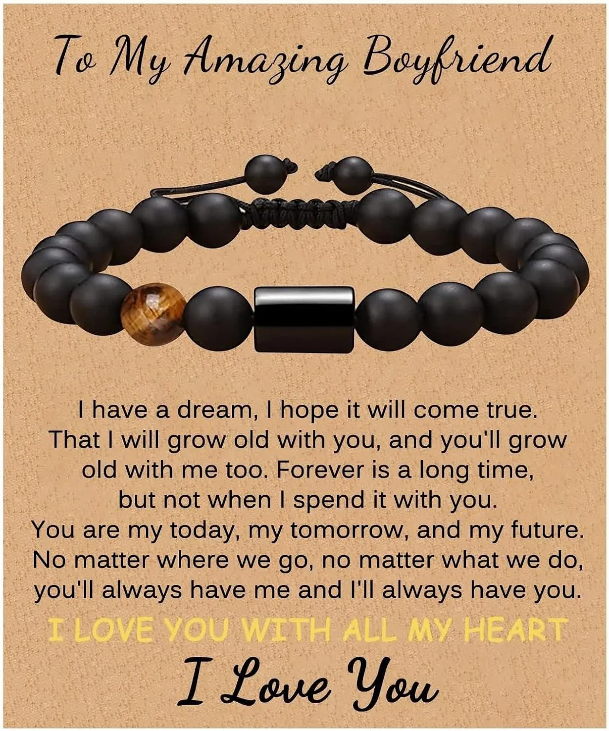 Woven Friendship Bracelets, Love Bracelet Crystal 8mm Natural Stone Adjustable Bead to My Amazing Boyfriend Jewelry Mens