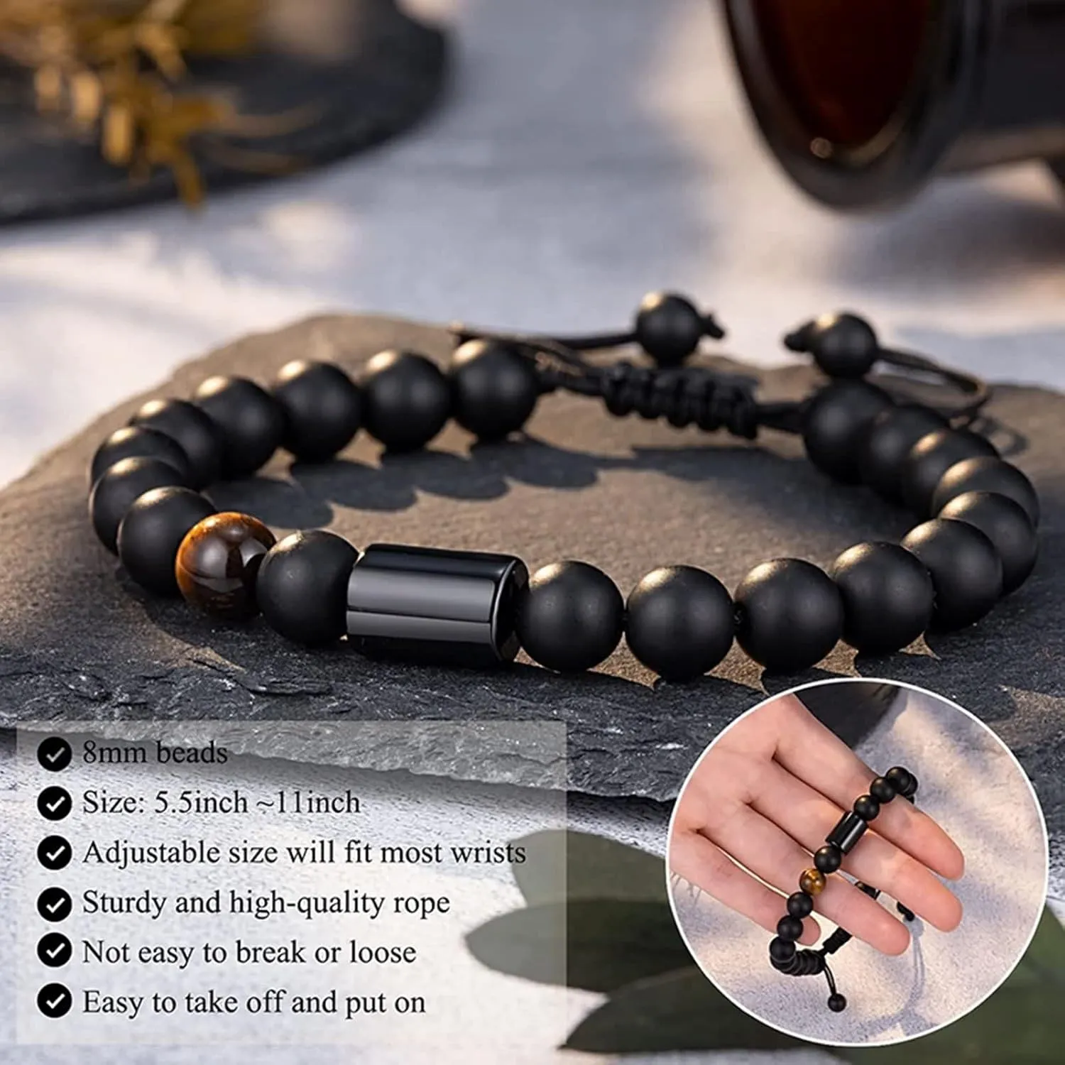 Woven Friendship Bracelets, Love Bracelet Crystal 8mm Natural Stone Adjustable Bead to My Amazing Boyfriend Jewelry Mens