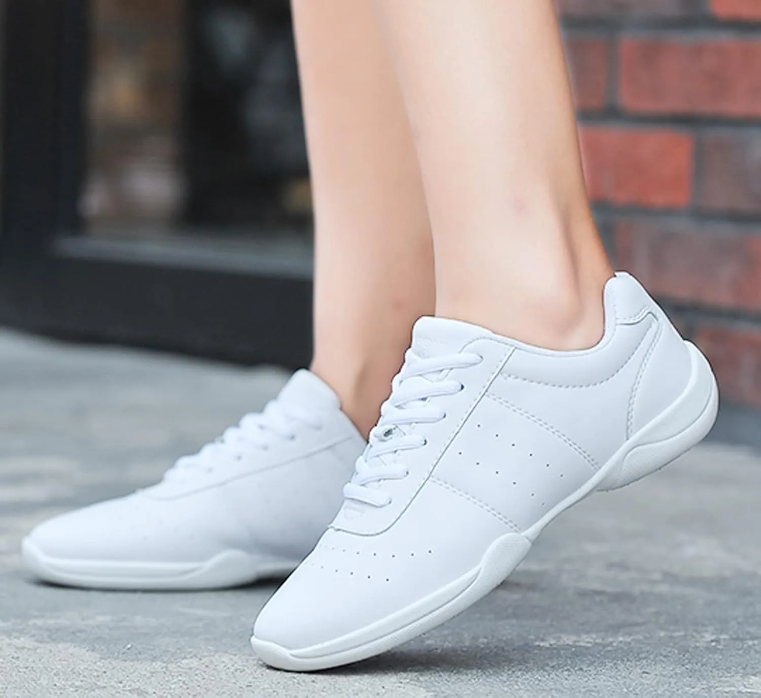 WUIWUIYU Adult Youth Women's White Cheerleading Shoe Sport Dance Training Competition Tennis Sneakers Cheer Shoes