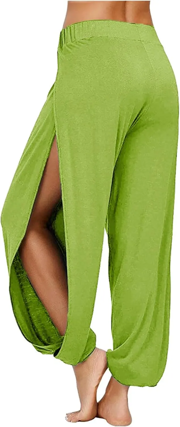 XUNRYAN High Slit Harem Pants Women Beach Bohemian Harem Palazzo Wrap Pants Trousers Hippie Clothes Vacation Outfits