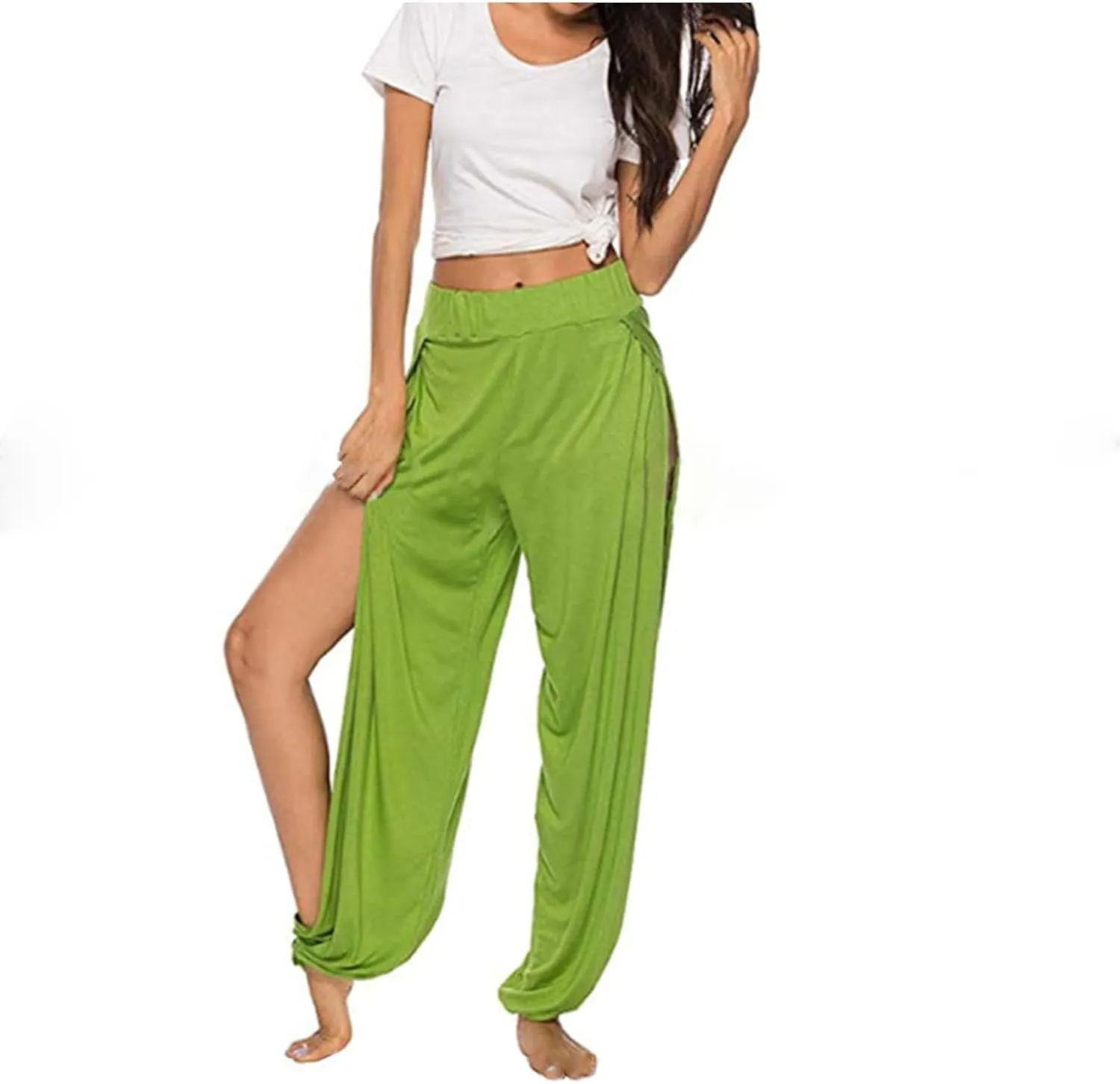 XUNRYAN High Slit Harem Pants Women Beach Bohemian Harem Palazzo Wrap Pants Trousers Hippie Clothes Vacation Outfits