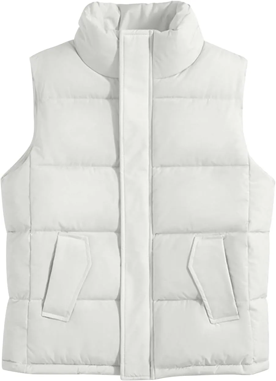 XUNRYAN Winter Jackets for Girls Vests Puffer Jacket Sleeveless Quilted Lightweight Down Coat Cropped Vest Anorak Outwear