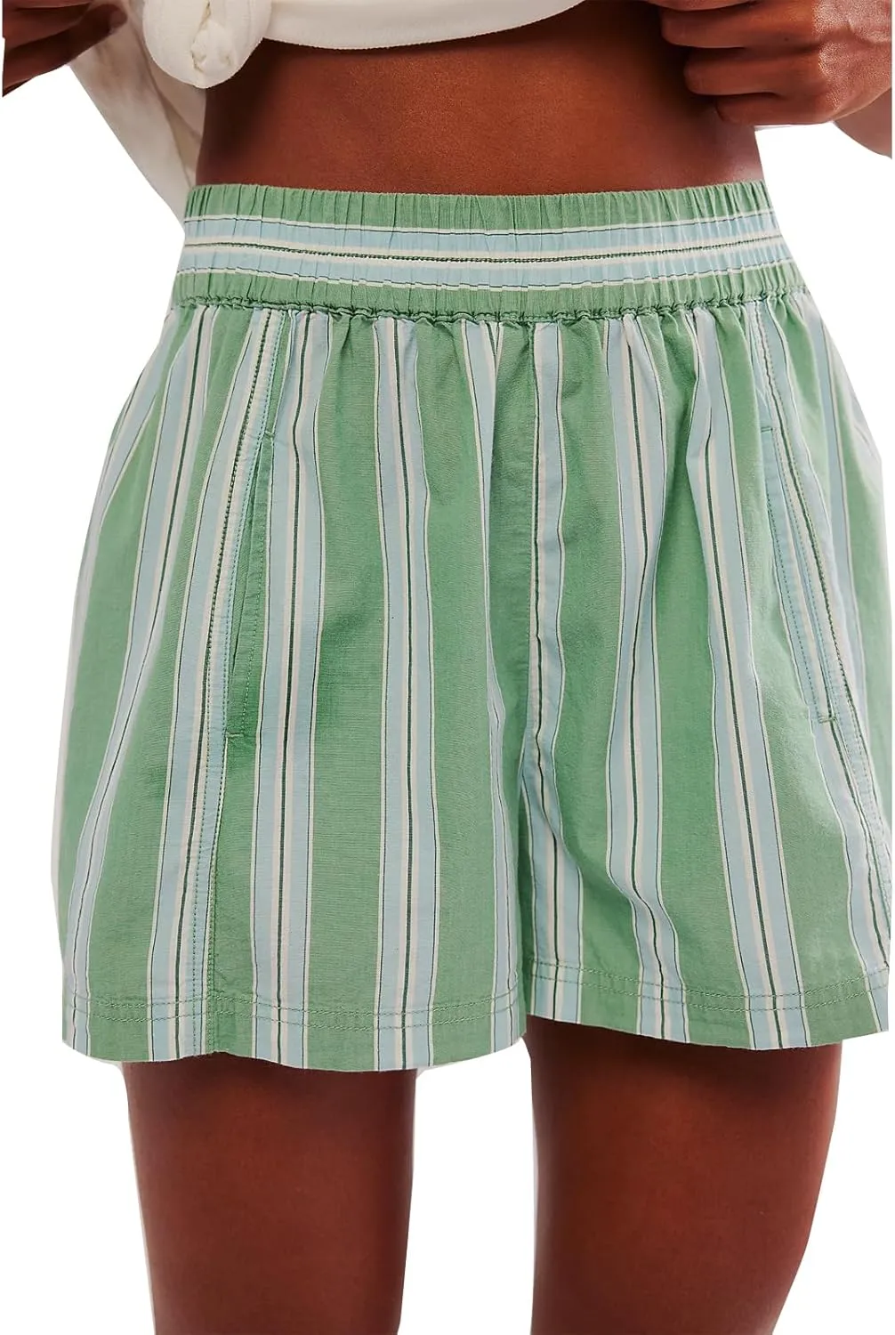 Y2k Striped Boxer Shorts Women High Waist Elastic Lounge Baggy Shorts Green White Striped Pajama Sleep Shorts