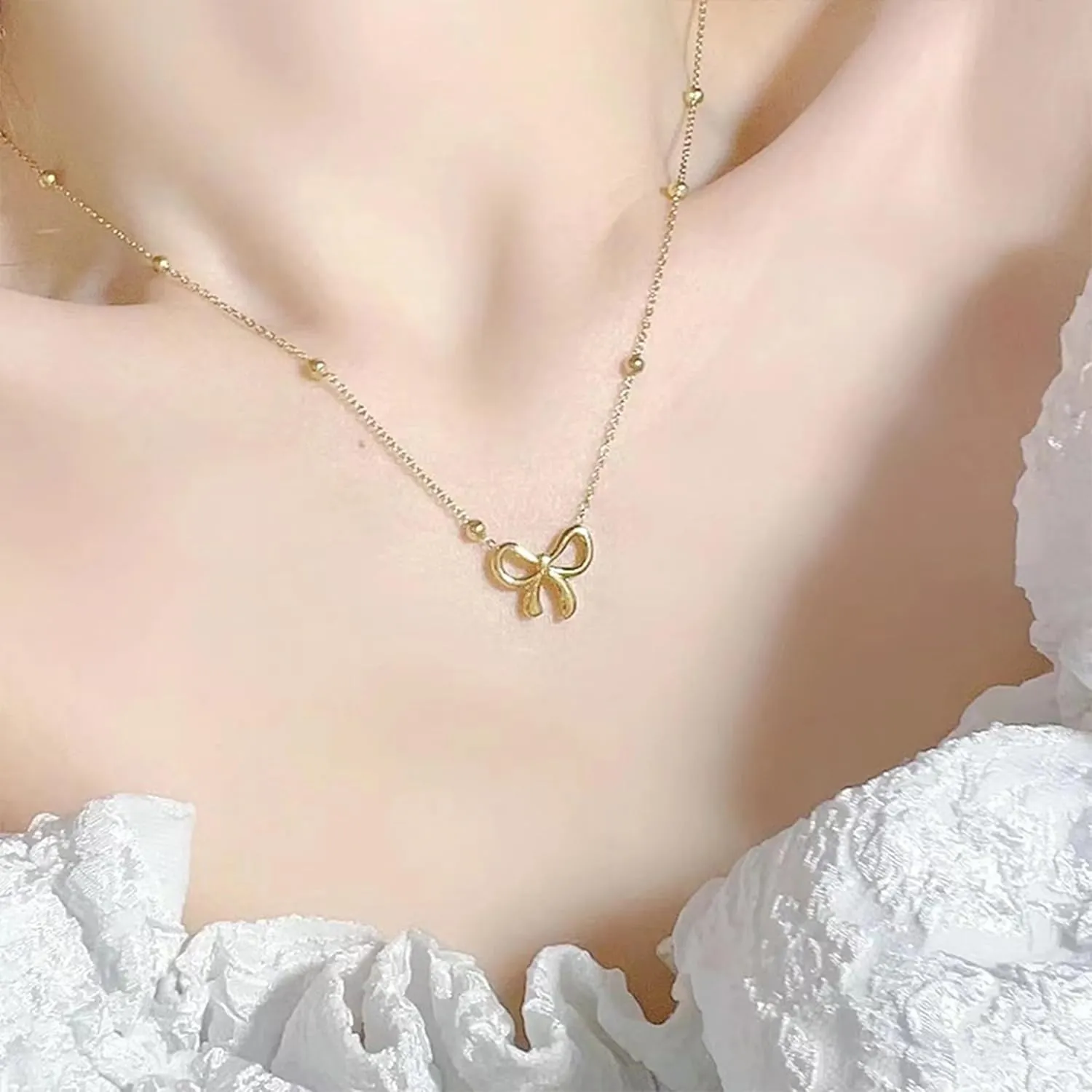 YANCHUN Bow Earrings Necklace Bracelet Gold Jewelry Set Trendy Bowknot Ribbon Pearl Choker Necklace Trendy Bow Stuff Jewelry Gifts