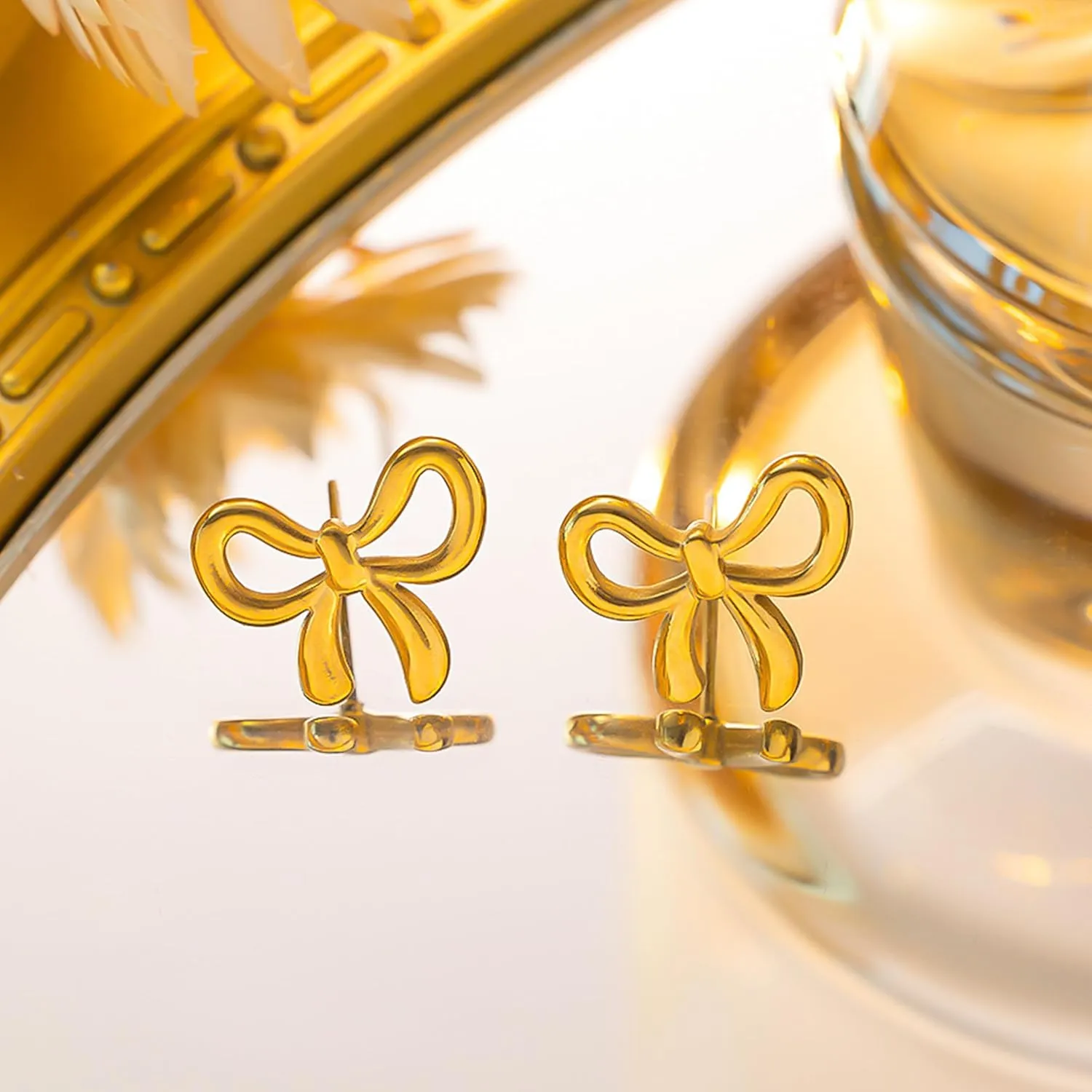 YANCHUN Bow Earrings Necklace Bracelet Gold Jewelry Set Trendy Bowknot Ribbon Pearl Choker Necklace Trendy Bow Stuff Jewelry Gifts