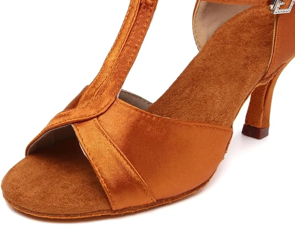 YKXLM Latin Ballroom Dance Shoes Women 3 inch Heel Salsa Tango Performance T-Strap Bachata Dancing Shoes