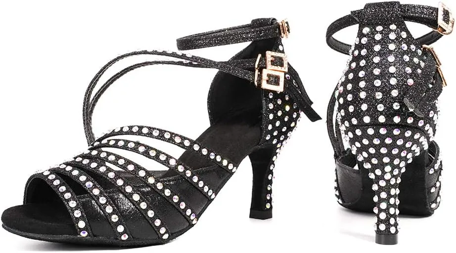 YKXLM Latin Dance Shoes Women Latin Ballroom Dance Shoes Women Performance Social Wedding Dance Shoes,Model AS-7012