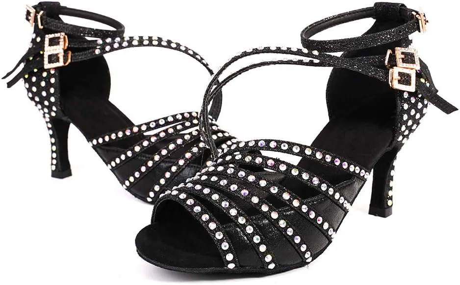 YKXLM Latin Dance Shoes Women Latin Ballroom Dance Shoes Women Performance Social Wedding Dance Shoes,Model AS-7012