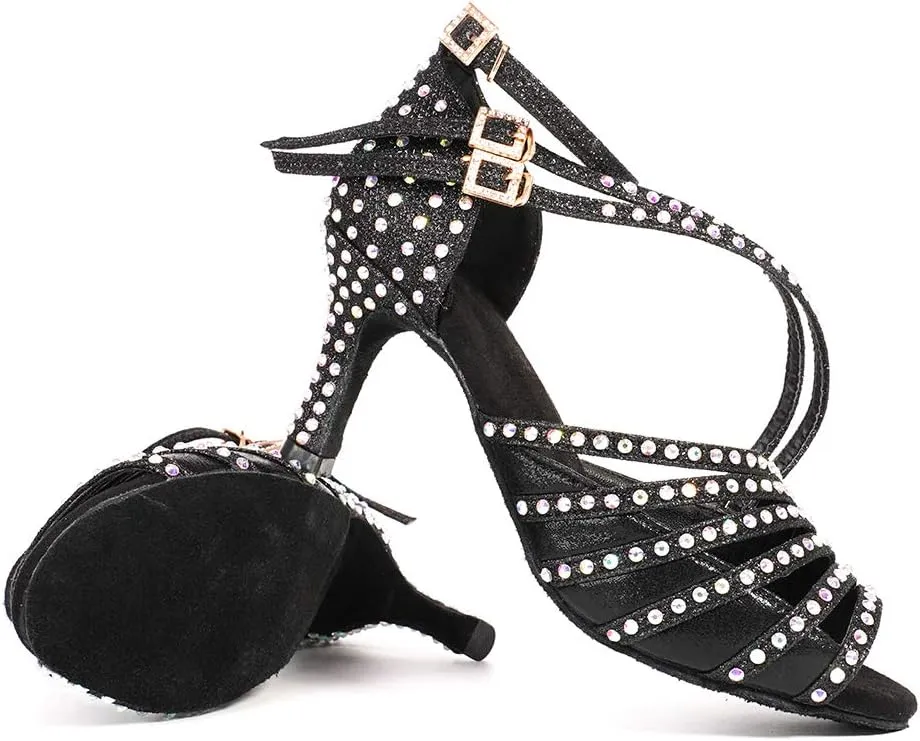 YKXLM Latin Dance Shoes Women Latin Ballroom Dance Shoes Women Performance Social Wedding Dance Shoes,Model AS-7012