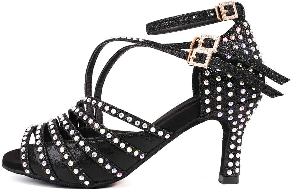 YKXLM Latin Dance Shoes Women Latin Ballroom Dance Shoes Women Performance Social Wedding Dance Shoes,Model AS-7012
