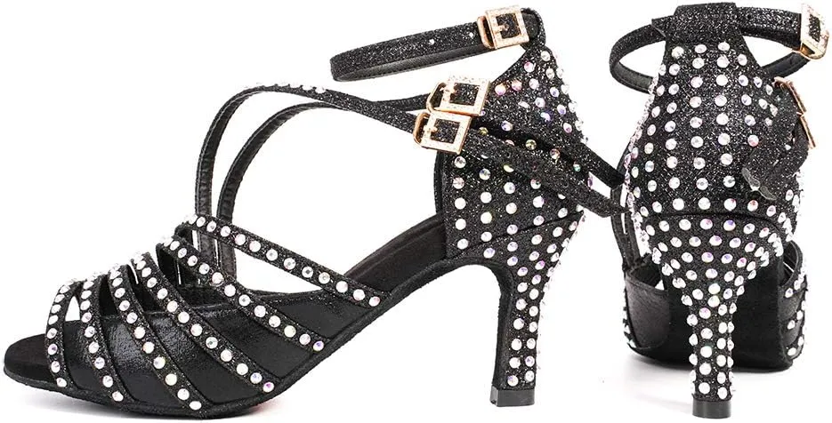 YKXLM Latin Dance Shoes Women Latin Ballroom Dance Shoes Women Performance Social Wedding Dance Shoes,Model AS-7012
