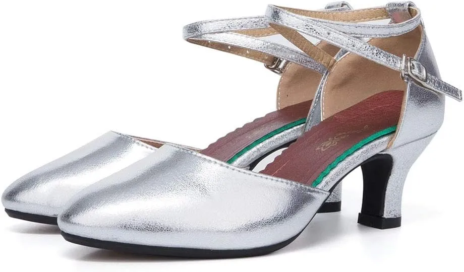 YKXLM Women's Leather Latin Closed Toe Dance Shoes Low Heel Ballroom Party Salsa Dance Shoes Model-DYZPZK