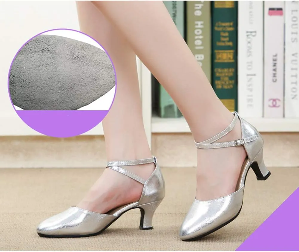 YKXLM Women's Leather Latin Closed Toe Dance Shoes Low Heel Ballroom Party Salsa Dance Shoes Model-DYZPZK