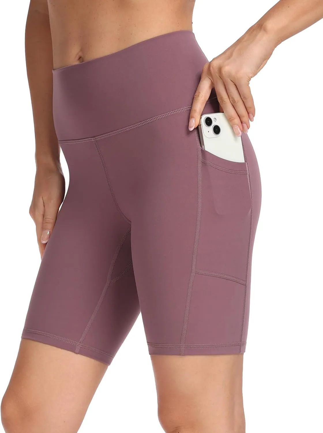 YUNOGA Womens High Waist Biker Shorts with Pockets 6"/8" Yoga Shorts Gym Workout Running Spandex Shorts